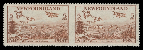 NEWFOUNDLAND -  7 AIRMAIL  C13b,Well centered mint horizontal pair, imperforate vertically between, a few blunt perfs at left, fresh with full original gum, scarce, VF NH