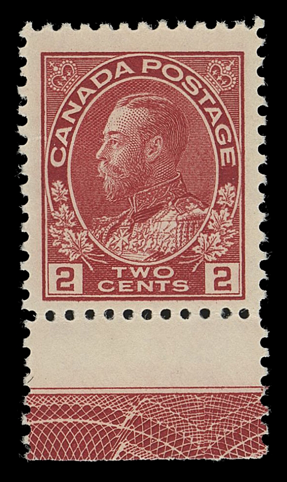 CANADA -  8 KING GEORGE V  106iii,A fabulous mint single of the very rare Type C INVERTED lathework, an ideal example displaying a deep, full strength impression that is unmistakable, along with true rich colour, well centered for this, full original gum with just the barest trace of hinging in the margin only, stamp NEVER HINGED. Few examples exist and a wonderful showpiece, VF VLH (Cat. as hinged only)