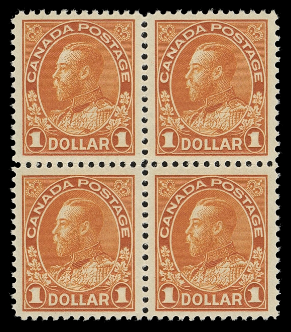 CANADA -  8 KING GEORGE V  122b,Superb mint block of this difficult and much scarcer printing with characteristic deeper shade and bold impression. Especially remarkable is its superior centering and full immaculate original gum, never hinged. A wonderful block in all respects - one of the toughest Admiral printings to find in such highly select quality, VF+ NH