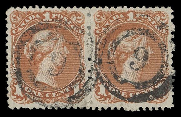 CANADA -  4 LARGE QUEEN  1868 1c brown red on watermarked Bothwell paper, a beautiful horizontal pair in choice condition, remarkably fresh and showing papermaker