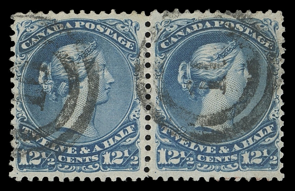 CANADA -  4 LARGE QUEEN  1868 12½c blue on Bothwell paper, a very well centered pair, each stamp with quite clear 2-ring 