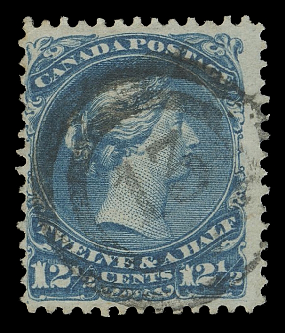 CANADA -  4 LARGE QUEEN  1c/15c group, includes 1c brown red on Bothwell paper, two shades of 1c yellow orange, three shades of 2c, two different printings of 6c, plus a yellow brown shade pair, 12½c, 15c two examples one is off-centered with faint two-ring IN BLUE (ex. John Siverts, May 1989; Lot 936). A few flaws noted, mainly Fine+ / mostly VF to XF strikes (Unitrade 22ii/29b)