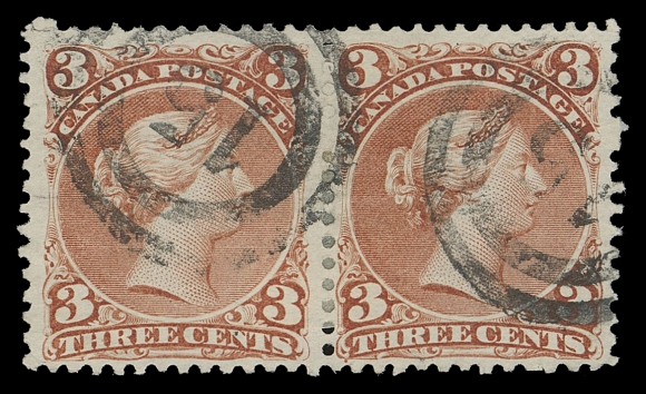 CANADA -  4 LARGE QUEEN  1c/15c group includes 1c yellow orange and deep orange shades, two printings of 2c green, one is on Bothwell paper, 3c single and pair, 6c two shades, 12½c on soft white "blotting" paper, reperfed at top (still rare paper type on this denomination), and a 15c. A few flaws noted, Fine+ / Fine to VF+ strikes (Unitrade 23/29e)