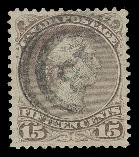 CANADA -  4 LARGE QUEEN  1873-1875 15c bright red lilac on medium horizontal wove paper, perf 12, well centered with light, centrally struck 2-ring 