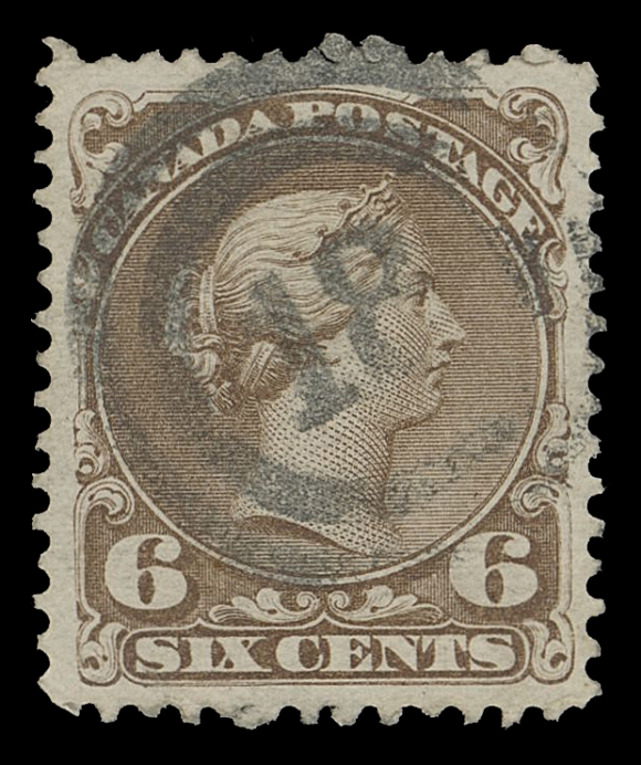 CANADA -  4 LARGE QUEEN  1c/6c group, includes 1c brown red and deep orange shade, 2c emerald green and blue green on Bothwell paper, latter with large-style numeral, 3c, 6c (3; two shades), 15c. And a rare 2-ring 