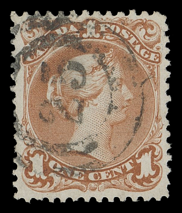 CANADA -  4 LARGE QUEEN  1868 1c brown red on Bothwell paper, choice well centered example with brilliant fresh colour, centrally struck and well clear 2-ring 