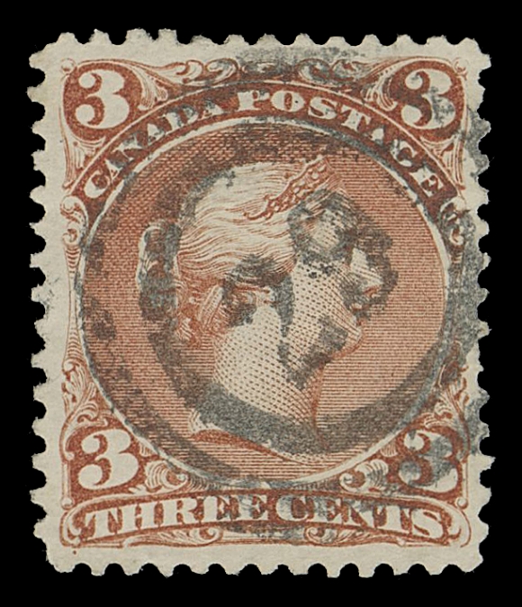 CANADA -  4 LARGE QUEEN  1c/12½c group, five sound examples includes 1c yellow orange, two examples of 2c bluish green on Bothwell paper, 3c red and 12½c deep blue, F-VF / VF strikes (Unitrade 23/28)