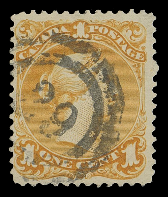 CANADA -  4 LARGE QUEEN  1c/12½c group, five sound examples includes 1c yellow orange, two examples of 2c bluish green on Bothwell paper, 3c red and 12½c deep blue, F-VF / VF strikes (Unitrade 23/28)