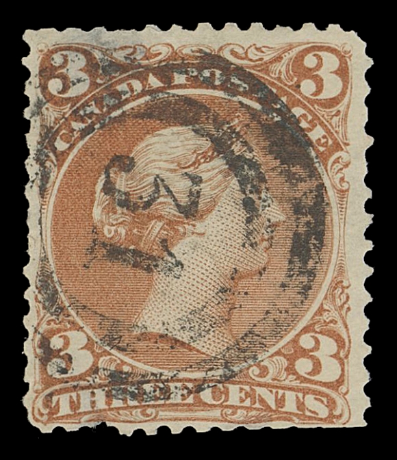 CANADA - 4 LARGE QUEEN 1c/6c group, both numeral cancels are RF 7 - rare and often with poor strikes. Mainly better than average strikes, includes