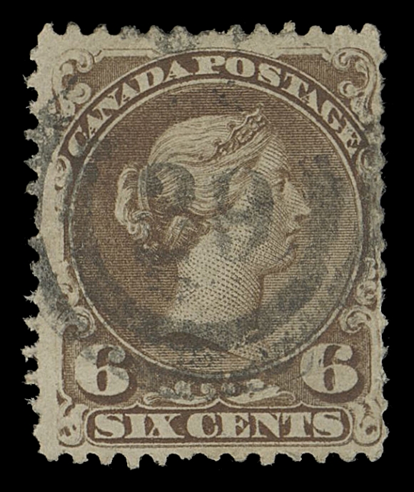 CANADA -  4 LARGE QUEEN  ½c/15c group comprising six different two-ring town cancels (19 stamps) includes 