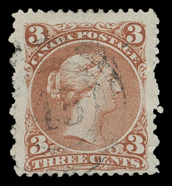 CANADA -  4 LARGE QUEEN  ½c/15c group comprising six different two-ring town cancels (with a total of 18 stamps), all RF 4 to 6 - very scarce to rare, includes 