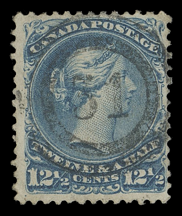 CANADA -  4 LARGE QUEEN  1868 12½c blue on watermarked Bothwell paper, showing nearly complete "LL" watermark letters, unusually clear, centrally struck 2-ring 