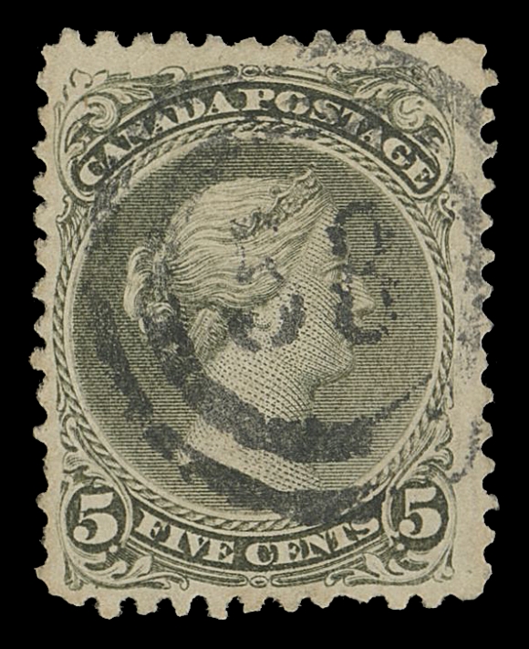 CANADA -  4 LARGE QUEEN  1c/15c group comprising five different two-ring town cancels (total of 19 stamps), includes 