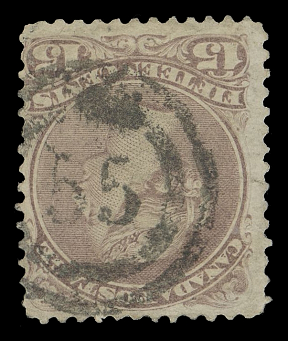 CANADA -  4 LARGE QUEEN  1c/15c group comprising five different two-ring town cancels (total of 19 stamps), includes 