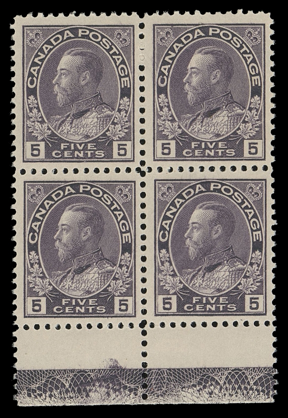 ADMIRAL STAMPS  112i,An attractive shade in a block of four displaying unusually strong, nearly full strength Type D lathework, very scarce thus, LH on top pair leaving lower pair NH; a striking shade and lathework combination, VF (Unitrade cat. for lesser strength lathework)