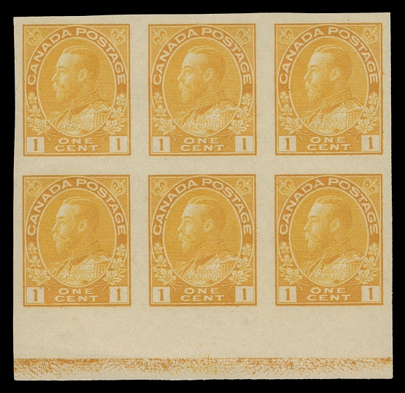 ADMIRAL STAMPS  136,A selected block of six with deep colour and showing normal strength (40%) Type D inverted lathework, VF NH (Unitrade cat. $2,200)