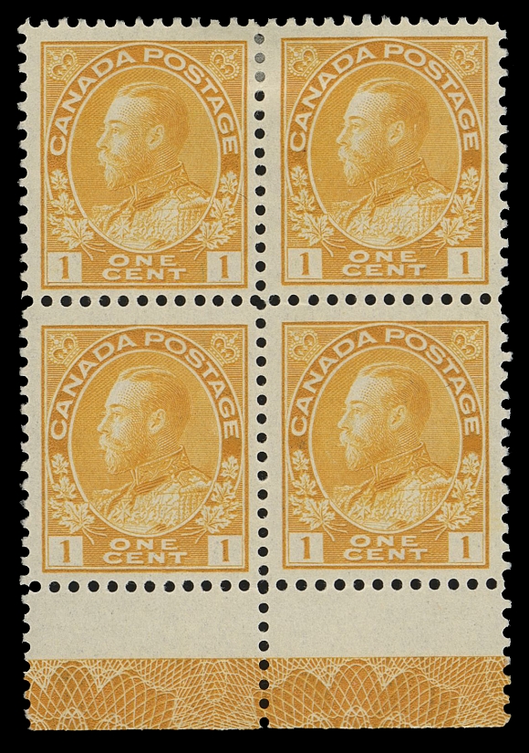 ADMIRAL STAMPS  105f,An appealing mint block, lovely bright fresh colour and displaying ideal full strength Type D lathework, hinged at top leaving lower pair NH, VF (Unitrade cat. as two NH singles)