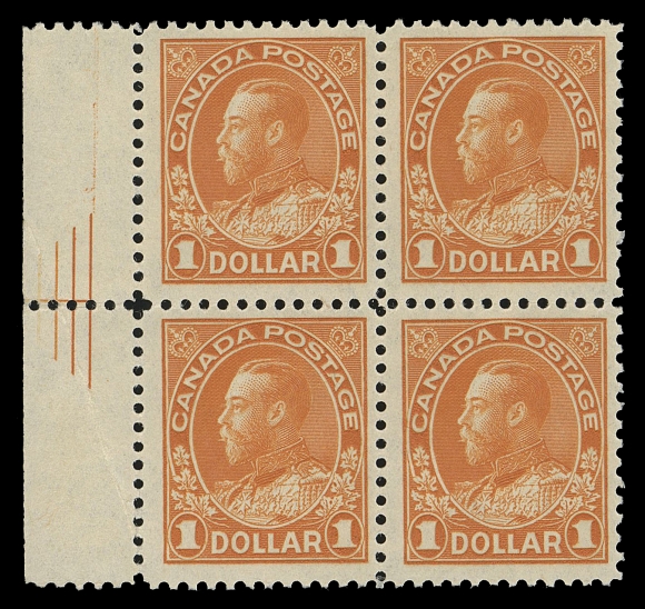 ADMIRAL STAMPS  122iii,A brilliant fresh mint block showing four-line Pyramid Guide in the left margin, marginal crease, otherwise VF NH (Unitrade cat. $5,250)