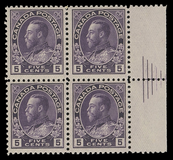 ADMIRAL STAMPS  112a, v,A post office fresh mint block of four showing the six-line Pyramid Guide in right margin, deep rich colour, F-VF NH