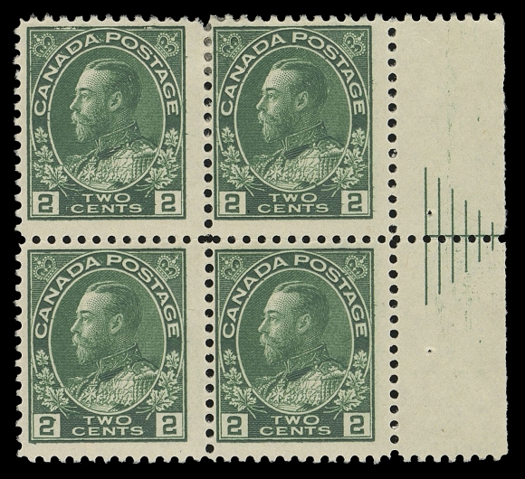 ADMIRAL STAMPS  107i, iii,Mint block with rich colour and showing a superb impression of the complete six-line Pyramid Guide in right sheet margin, very rare thus - the first mint block encountered by Leopold Beaudet, leading authority on the Admiral issue; hinged on top pair, a great item for the specialist, Fine