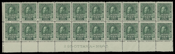 ADMIRAL STAMPS  MR1,A well centered Lower Left Plate 5 block of twenty, deep bright colour, top left stamp and straight edged stamps LH, remaining seventeen are NH. A very scarce large plate block with nearly VF centering (Unitrade cat. $1,265+)