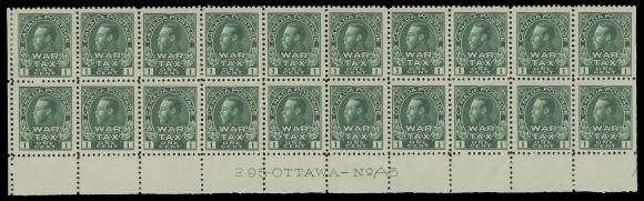 ADMIRAL STAMPS MR1,A well centered Lower Left Plate 5 block of twenty, deep bright colour, top left stamp and straight edged stamps LH, remaining seventeen are NH. A very scarce large plate block with nearly VF centering (Unitrade cat. $1,265+)