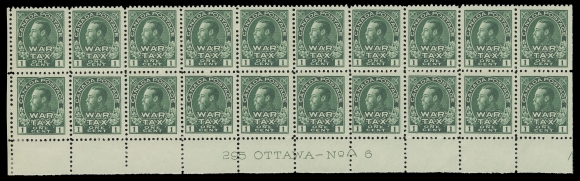 ADMIRAL STAMPS  MR1,Lower Left Plate 6 block of twenty with attractive, deep colour, vertical end pairs hinged, other sixteen NH, F-VF (Unitrade cat. $1,220+)