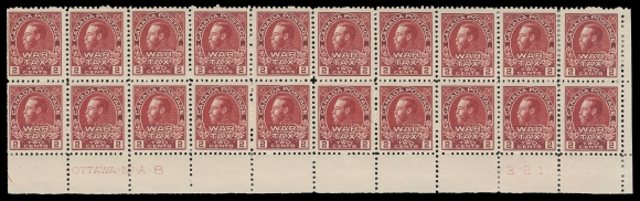 ADMIRAL STAMPS  MR2,A matching pair of Lower Right Plate 7 and Plate 8 blocks of twenty, well centered, end pairs hinged; latter block with small gum thin on top corner stamps. Both blocks with sixteen stamps NH, F-VF (Unitrade cat. $2,440)