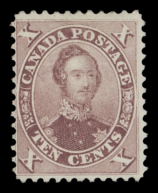 SIX PENCE AND TEN CENTS  17,A nicely centered unused example in an appealing shade on fresh paper, intact perforations well clear of design on three sides, VF
