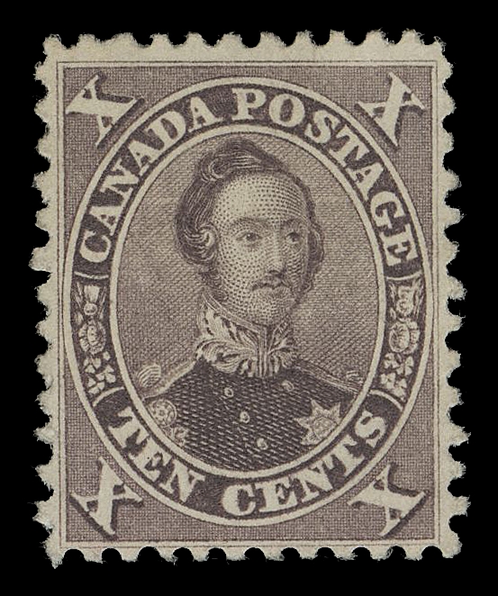 SIX PENCE AND TEN CENTS  17e,A remarkable unused example of this challenging early printing with deep rich colour and bold impression on fresh paper, superior centering for the issue, intact perforations all around. A superb stamp in all respects, very few can rival its attributes, XF (Unitrade 17e)Expertization: 1959 BPA certificateA CHOICE AND VERY ATTRACTIVE EXAMPLE OF THIS EARLY PRINTING (FROM THIRD PRINTING ORDER), RARELY SEEN IN SUCH PREMIUM QUALITY.