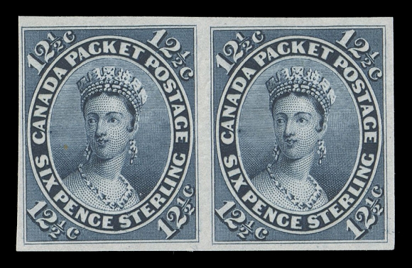 SEVEN AND ONE HALF PENCE AND TWELVE AND ONE HALF CENTS  18TCi,Trial colour plate proof pair in blue on india paper, fresh and not often seen in a multiple, VF