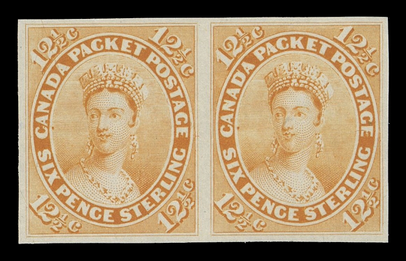 SEVEN AND ONE HALF PENCE AND TWELVE AND ONE HALF CENTS  18TCviii,Trial colour plate proof pair in orange yellow on india paper, brilliant fresh and VF; ex. "Lindemann" collection (private treaty circa. 1997)