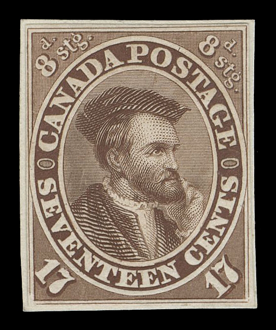 TEN PENCE AND SEVENTEEN CENTS  19,Engraved Trial Colour Die Proof in brown, stamp size on india paper affixed to slightly larger card. Only three such proofs are recorded on Glen Lundeen