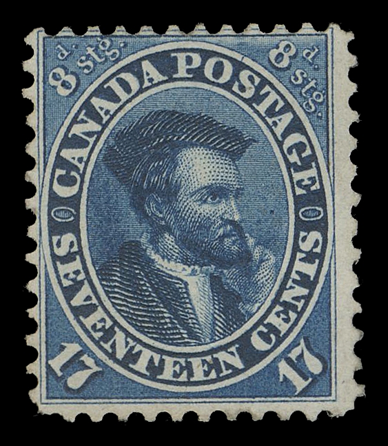TEN PENCE AND SEVENTEEN CENTS  19,A quite well centered mint single with large margins, printed in a remarkably deep shade on fresh paper, intact perforations clear of design on three sides; an attractive stamp, F-VF