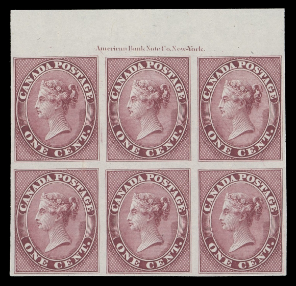 HALF PENNY AND ONE CENT  14P,A fresh plate proof block of six on india paper, displays the full ABNC imprint in top margin, choice, VF (Unitrade cat. as proof singles)