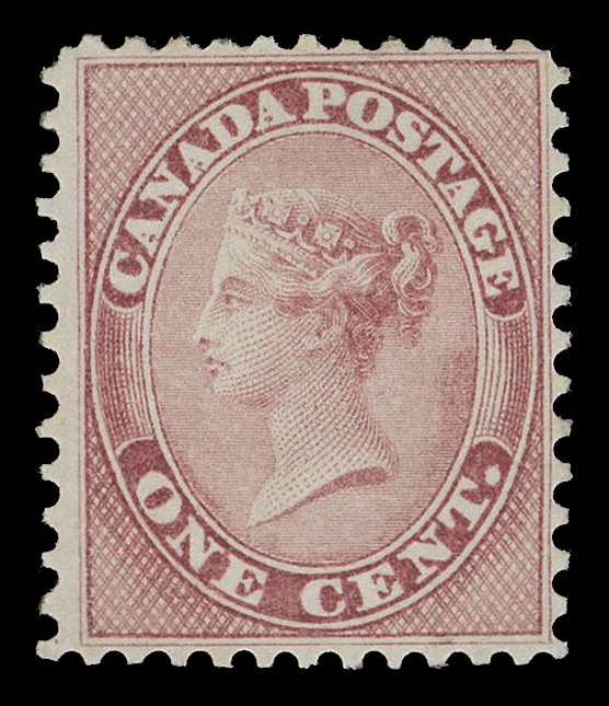 HALF PENNY AND ONE CENT  14b,An unusually nice mint example of an early printing, well centered, remarkably fresh and still retaining full original gum, very lightly hinged once at top. A great stamp in all respects, superior to most we have seen, VF+

Expertization: 1987 Greene Foundation certificate (identified as old CS number #12)

Provenance: Arthur Groten Collection of the 1859 Decimal Issue, Maresch Sale 133, September 1981; Lot 36.

The "Lindemann" Collection (private treaty circa. 1997).