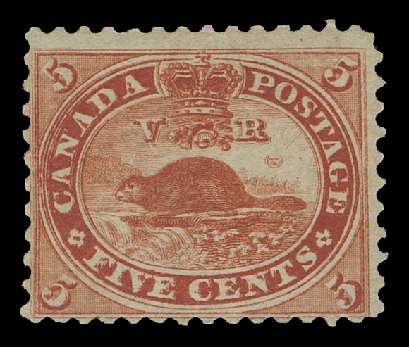 THREE PENCE AND FIVE CENTS  15v,Very scarce mint single displaying the very prominent and sought-after Major Re-entry (State 10; Position 28), a remarkable plate variety with very prominent doubling throughout left side of the design among several other traits, amazingly rich colour, somewhat disturbed large part original gum. A very scarce mint example of this significant plate variety - the best and most prominent of the entire Cents issue, Fine+ OG; clear 1962 RPS of London certificate