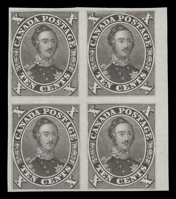 SIX PENCE AND TEN CENTS  16P,Plate proof block in the issued first printing colour on india paper, selected and fresh with sheet margin at right; blocks of this are quite scarce, VF