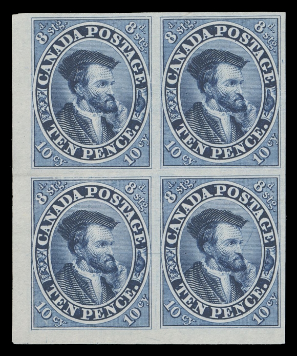 TEN PENCE AND SEVENTEEN CENTS  7,An attractive corner margin plate proof block (Positions 97-98 /  109-110), printed in a bright shade with lovely clear impression  on india paper, VF; ex. Henry Gates (Part 1, March 1981; Lot 315)