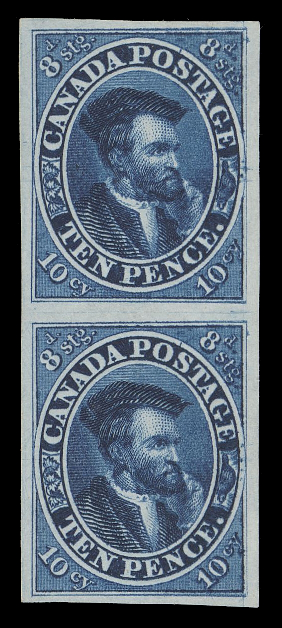 TEN PENCE AND SEVENTEEN CENTS  7P shade,Vertical plate proof pair on india paper displaying incredibly deep colour - the deepest shade we recall seeing on a plate proof - closely resembling the shade found on the issued stamp on thick opaque wove paper. Very appealing and XF (Unitrade cat. as two normal proofs) ex. "Lindemann" collection (private treaty circa. 1997)