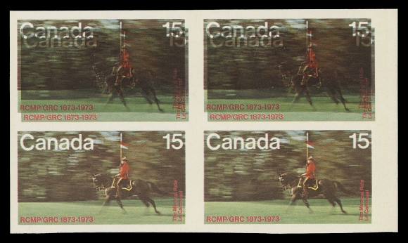 CANADA - 10 QUEEN ELIZABETH II  614a,A right margin imperforate block, top pair DOUBLE PRINTED in error, faint wrinkle at lower right, still superior to most we have seen. Visually striking and seldom seen in such high quality, VF NH