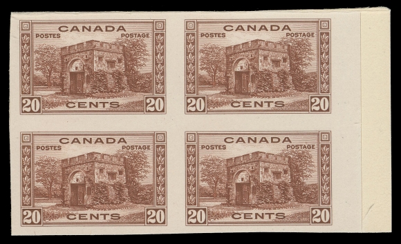 CANADA -  8 KING GEORGE V  241-245,The set of four plate proof blocks of four in issued colours on  card mounted india paper, complete (13c does not exist); each  with sheet margin on one side, VF and scarce