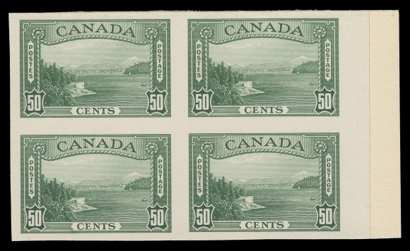 CANADA -  8 KING GEORGE V  241-245,The set of four plate proof blocks of four in issued colours on  card mounted india paper, complete (13c does not exist); each  with sheet margin on one side, VF and scarce
