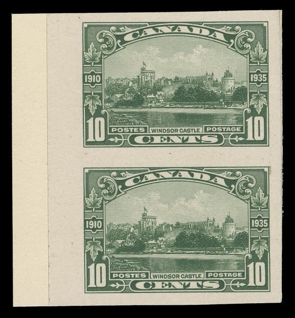CANADA -  8 KING GEORGE V  211-216,The set of six plate proof pairs in issued colours on card  mounted india paper, each with sheet margin at left; the 3c & 13c show partial plate imprint - unusual as these were usually  trimmed off before card mounting by the printer, VF