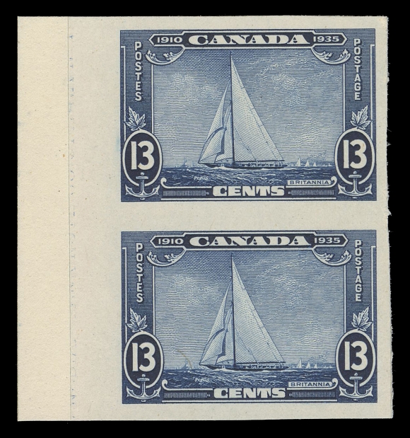 CANADA -  8 KING GEORGE V  211-216,The set of six plate proof pairs in issued colours on card  mounted india paper, each with sheet margin at left; the 3c & 13c show partial plate imprint - unusual as these were usually  trimmed off before card mounting by the printer, VF