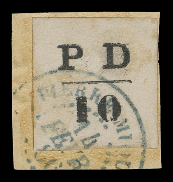 SPM - GENERAL ISSUES  13,A lovely example tied to small piece by clearly struck 14 FEVR 86 CDS postmark; backstamp signature by expert Jean-François Brun, VF (Yvert 16A € 2,000; Maury 13 € 2,000; Tillard 1886-2: PD/10 € 2,000)