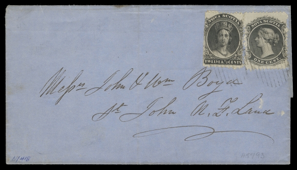 NOVA SCOTIA -  2 CENTS  1863 (July 9) Blue folded cover from the Boyd correspondence, from Port Medway via Halifax to St. John