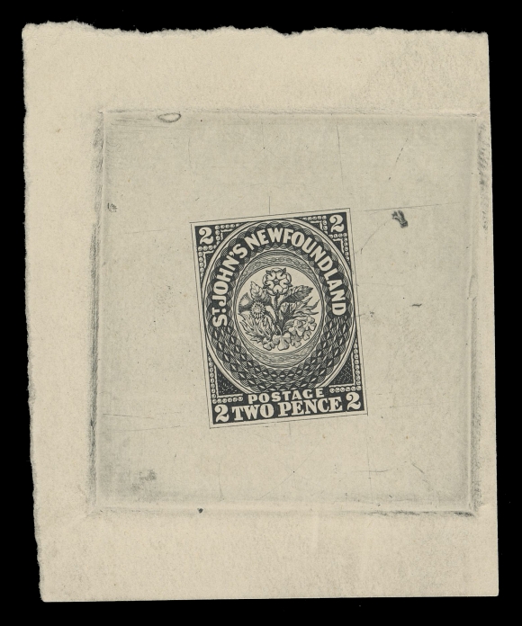NEWFOUNDLAND -  1 PENCE  2,Engraved in black on yellowish wove paper (0.0045" thick), measuring 60 x 73mm with full die sinkage, characteristic engraver