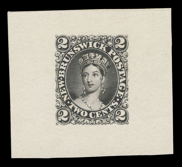 NEW BRUNSWICK  7,Original ABNC Die Proof in black on card mounted india paper 41 x 37mm, without the guidelines present on "Goodalls"; a scarce and attractive proof, VF (Minuse & Pratt 7TC1a)