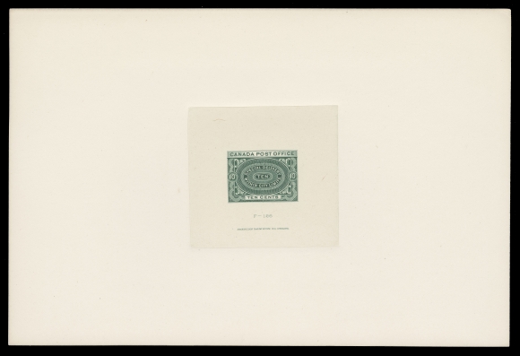 CANADA - 14 SPECIAL DELIVERY  E1,Large Die Proof printed in green, issued colour, on india paper 67 x 63mm die sunk on full-size card 225 x 151mm; die number "F-126" and American Bank Note Co. Ottawa (23mm long) imprint below design. A superb proof in pristine condition, XF